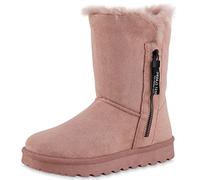 VAN HILL Damen Warm Gefütterte Winter Boots Stiefeletten Flache Zipper Schuhe Bequeme Profilsohle Booties Kunstfell Winterschuhe 209058 Rosa 39