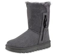VAN HILL Damen Warm Gefütterte Winter Boots Stiefeletten Flache Zipper Schuhe Bequeme Profilsohle Booties Kunstfell Winterschuhe 209056 Grau 41