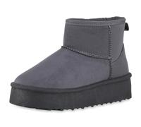 VAN HILL Damen Winter Boots Plateau Profilsohle Bequem Schuhe 213816 Grau Robust 40