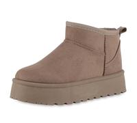 VAN HILL Damen Winter Boots Plateau Profilsohle Bequem Schuhe 216563 Khaki 41