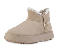 VAN HILL Damen Winter Boots Plateau Stickereien Bequem Schuhe 216396 Khaki 39