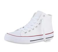 VAN HILL Herren Sneaker High Schnürer Bequeme Basic Freizeit Stoff Schuhe 611602 Weiss Rot 43