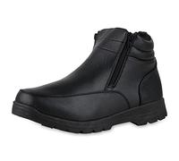 VAN HILL Herren Warm Gefütterte Winter Boots Stiefel Bequeme Kunstfell Schuhe Flache Profilsohle Freizeit Winterschuhe 210630 Schwarz 45