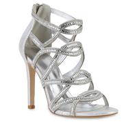 unbekannter Hersteller VAN HILL Damen High Heels Stiletto Sandaletten Strass Cut-Outs Party Schuhe 841573 silber 38