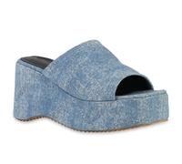 unbekannter Hersteller VAN HILL Damen Plateau Sandaletten Freizeit Profil-Sohle Plateau-Schuhe 841124 blau/denim 40