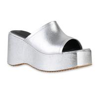unbekannter Hersteller VAN HILL Damen Plateau Sandaletten Freizeit Profil-Sohle Plateau-Schuhe 841124 Silber 38