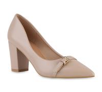 unbekannter Hersteller VAN HILL Damen Spitze Pumps Schnallen Absatzschuhe Leder-Optik Schuhe 841477 Beige 41