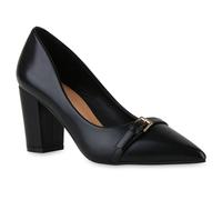 unbekannter Hersteller VAN HILL Damen Spitze Pumps Schnallen Absatzschuhe Leder-Optik Schuhe 841477 schwarz 36