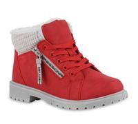 Van Hill VAN HILL Damen Warm Gefüttert Worker Boots Stiefelette Bequem Prints Schuhe 841489 rot 38