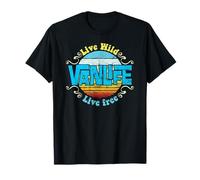 Van Life - Live Wild Live Free - Vintage Hippie Camper Van T-Shirt