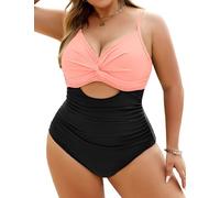 Vancavoo Badeanzug Damen Bauchweg Große Größen Push Up Bademode Einteiliger Badeanzüge mit Bügel Sexy V Ausschnitt One Piece Swimsuits Swimwear,Ros Schwarz,M