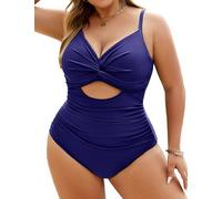 Vancavoo Badeanzug Damen Bauchweg Große Größen Push Up Bademode Einteiliger Badeanzüge mit Bügel Sexy V Ausschnitt One Piece Swimsuits Swimwear,Marineblau,L