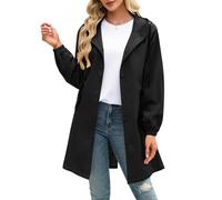 Vancavoo Trenchcoat Damen Lang Übergangsmantel Elegant Mantel Herbst Frühling Winddicht Sommermantel Jacke Leichte Damenmantel mit Kapuze,Schwarz,XL