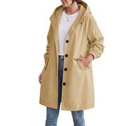 Vancavoo Trenchcoat Damen Lang Übergangsmantel Elegant Mantel Herbst Frühling Winddicht Sommermantel Jacke Leichte Damenmantel mit Kapuze,Khaki,XL