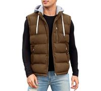 Vancavoo Weste Herren Winter Steppweste mit Kapuze Leicht Winterweste Outdoor Daunenweste Ärmellose Jacke Gilet Sportweste Übergangsjacke Herren-westen,Kaffee,L
