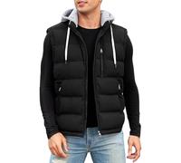 Vancavoo Weste Herren Winter Steppweste mit Kapuze Leicht Winterweste Outdoor Daunenweste Ärmellose Jacke Gilet Sportweste Übergangsjacke Herren-westen,Schwarz,L