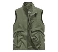 Vanchenl Herren Casual Angeln Safari Utility Vest Leichte Schnell Trockene Cargo Militär Gilets Ärmellos Fotografie Schießen Jagd Camping Weste Outdoor Reise Jacke mit Taschen Armeegrün L