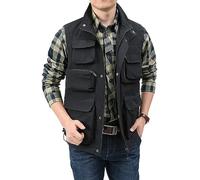 Vanchenl Herren Casual Leichtgewicht Utility Weste Outdoor Angeln Safari Gilet Cargo Schießen Reise Weste mit Taschen Schwarz L