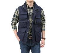 Vanchenl Herren Casual Leichtgewicht Utility Weste Outdoor Angeln Safari Gilet Cargo Schießen Reise Weste mit Taschen Blau L