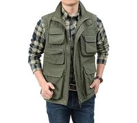 Vanchenl Herren Casual Leichtgewicht Utility Weste Outdoor Angeln Safari Gilet Cargo Schießen Reise Weste mit Taschen Armeegrün XL