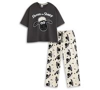 Vanilla Underground Damen-Pyjama-Set „Shaun das Schaf“ in Schwarz und Creme mit kurzen Ärmeln und Langen Beinen | Nachtwäsche mit Cartoon-Print zum Schlafen und Entspannen