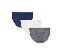 Vanity Fair Damen Illumination String Höschen, Seidiger Stretch und Satinbesatz Unterwäsche im Bikini-Stil, 3er-Pack-Marineblau/Weiß/Steele, 34