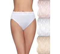 Vanity Fair Women's Flattering Lace Panties, Hi Cut-3 Pack-Quartz/White/Nude Stripe, 8
