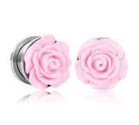 Vankula Ohr Tunnel Plugs 1 Paar Single Flared Flesh Dehner Rosen-Design Edelstahl für männer damen Ohrpiercing Dehnschmuck für Ohren 8mm(0G) Silber Rosa