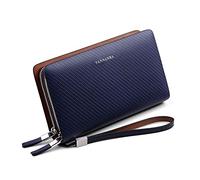 VANNANBA Herren Clutch Geldbörse Große Leder Clutch Business Doppelreißverschluss Handtasche Blau Schwarz, blau, Leger