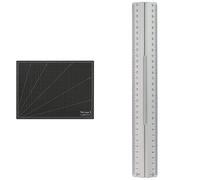 Vantage Schneidematte A2 (45 x 60 cm, selbstheilend, mit Raster) schwarz & Wedo 525235 Lineal aus Aluminium 30 cm mit Griff für Rechts- und Linkshänder mit rutschsicherer Gummieinlage, silber
