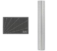 Vantage Schneidematte A3 (30 x 45 cm, selbstheilend) schwarz & WEDO 525235 Lineal aus Aluminium 30 cm mit Griff für Rechts- und Linkshänder mit rutschsicherer Gummieinlage, Silber