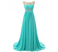 Vantexi Damen Glitzer Kristall Lang Chiffon Formale Abendkleid Ballkleider Türkis Größe 36