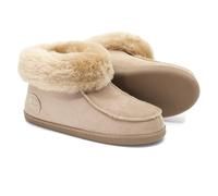 Vanuba Peppin Handmade Damen Hausschuhe, Naturleder, 100% Schafwolle, Warme und Bequeme Hausschuhe, Leder Beige/Beige, 36 EU