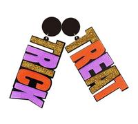 VANZACK 1 Paar Halloween Ohrringe Damen Acryl Glitzernd Asymmetrisch Große Buchstaben Bunte Hängeohrringe Leicht für Kostüm Party Süßes oder Saures