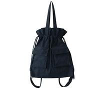 VANZACK Canvas Tasche Rucksack aus Baumwoll Canvas mit Großem Fassungsvermögen und Einfachem Kordelzug für Schüler und Reisen in Schwarz
