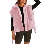VAOYIU Damen-Fleeceweste, lässig, ärmellos, übergroße Sherpa-Jacke, Button-Down-Westen, Oberbekleidung mit Taschen, Pink, X-Groß