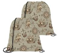 VAPOKF 2 x Beutel mit Kordelzug, PE-Sportbeutel, große Schnur, Schwimmtrainer-Tasche, personalisierbar, für Schule, Fitnessstudio, Sport, Reisen, Seereisen, Abenteuer, Segelboot und Piraten, multi,