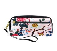 VAPOKF Federmäppchen aus PU-Leder, für Schüler, Schreibwaren, für Teenager, Jungen, Mädchen, Schule, Bürobedarf - Vintage-Blumen, Schmetterlinge