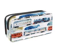 VAPOKF Federmäppchen, Federmäppchen, Schüler-Schreibwaren-Tasche für Teenager, Jungen, Mädchen, Schule, Bürobedarf - Aquarell, Eisenbahn, Auto und Zug, multi, 2.3x8.2x3.9in/6x21x10cm,