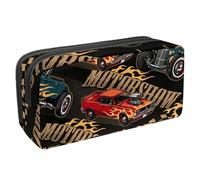 VAPOKF Federmäppchen, Federmäppchen, Schüler-Schreibwaren-Tasche für Teenager, Jungen, Mädchen, Schule, Bürobedarf - Motorshow Muscle Cars mit Flamme, multi, 2.3x8.2x3.9in/6x21x10cm, Taschen-Organizer