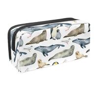 VAPOKF Federmäppchen, Federmäppchen, Schüler-Schreibwaren-Tasche für Teenager, Jungen, Mädchen, Schule, Bürobedarf, Antarktis, Tiere, Pinguin, Robbe, Wal, Vogel, multi, 2.3x8.2x3.9in/6x21x10cm,