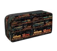 VAPOKF Federmäppchen, Federmäppchen, Schüler-Schreibwaren-Tasche für Teenager, Jungen, Mädchen, Schule, Bürobedarf - Retro-Zug, Kohle, multi, 2.3x8.2x3.9in/6x21x10cm, Taschen-Organizer