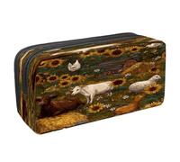 VAPOKF Federmäppchen, Federmäppchen, Schüler-Schreibwaren-Tasche für Teenager, Jungen, Mädchen, Schule, Bürobedarf - Bauernhoftiere auf Sonnenblumenfeld