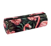 VAPOKF Federmäppchen mit Blatt-Flamingo-Motiv, PU-Leder, Stifteetui, Münzbörse, Kosmetiktasche, Make-up-Tasche für Studenten, Schreibwaren, Schule, Büro, Aufbewahrung