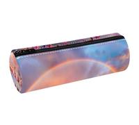 VAPOKF Federmäppchen mit Flamingos und Regenbogen, PU-Leder, Stifteetui, Münzbörse, Kosmetiktasche, Make-up-Tasche für Studenten, Schreibwaren, Schule, Büro, Aufbewahrung