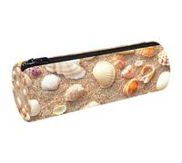 VAPOKF Federmäppchen mit Muscheln am Strand, Sand, Leinen, Federmäppchen, Münzbörse, Kosmetiktasche, Make-up-Tasche für Studenten, Schreibwaren, Schule, Büro, Aufbewahrung