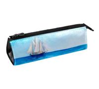 VAPOKF Federmäppchen mit Muscheln am Strand, Sand, Segelboot, Schreibwaren, Federmäppchen, Kosmetiktasche, kompakte Reißverschlusstasche