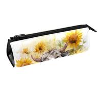 VAPOKF Federmäppchen mit niedlichem Kuh im Sonnenblumenfeld, Schreibwarenbeutel, Kosmetiktasche, kompakte Reißverschlusstasche