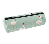 VAPOKF Federmäppchen mit weihnachtlichem Flamingo-Motiv, PU-Leder, Stifteetui, Münzbörse, Kosmetiktasche, Make-up-Tasche für Studenten, Schreibwaren, Schule, Büro, Aufbewahrung
