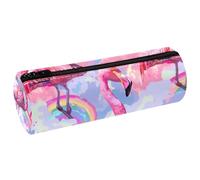 VAPOKF Federmäppchen, Motiv: Flamingos, Regenbogenfarben, PU-Leder, Stifteetui, Münzbörse, Kosmetiktasche, Make-up-Tasche für Studenten, Schreibwaren, Schule, Büro, Aufbewahrung